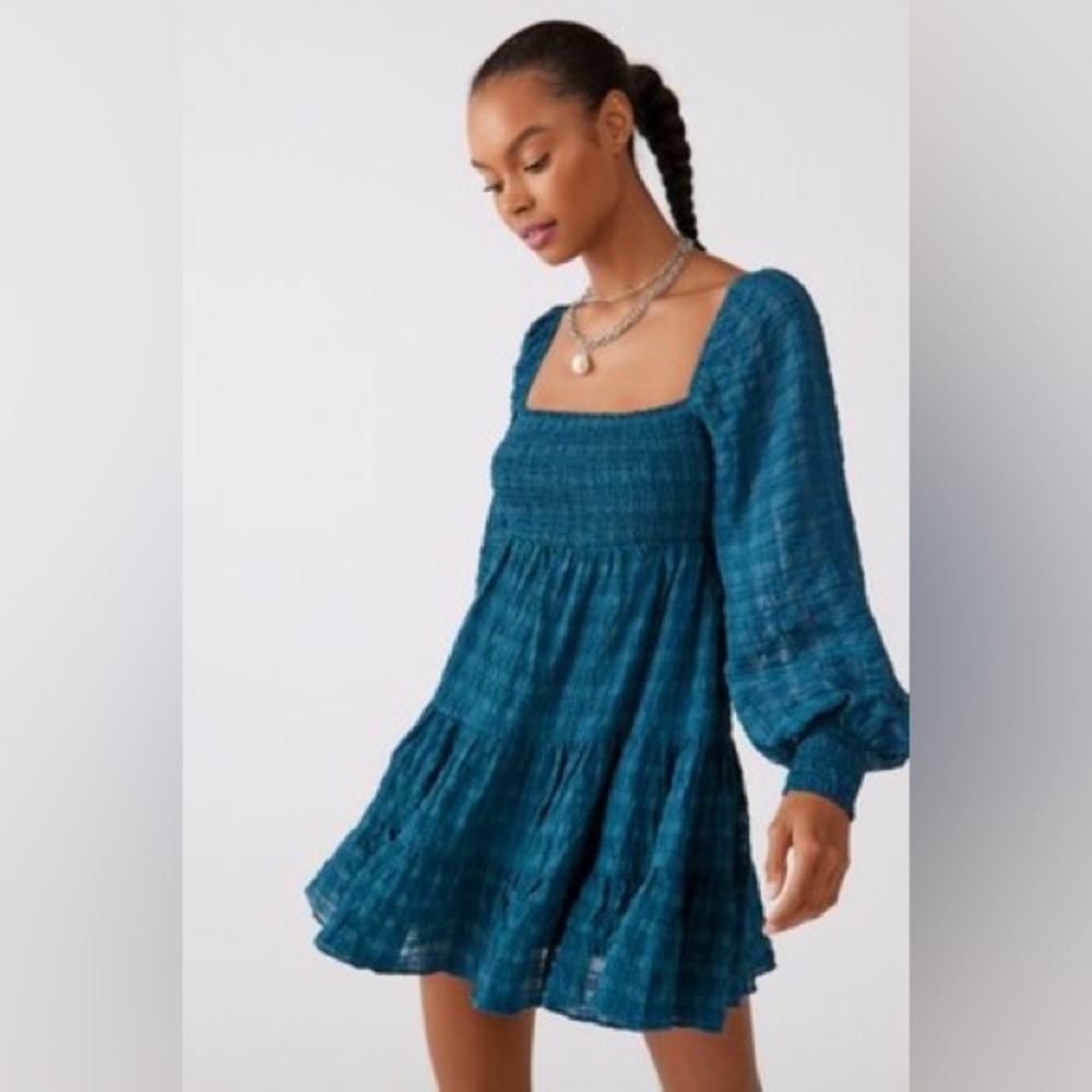 Urban Outfitters River Smocked Long Sleeve Mini